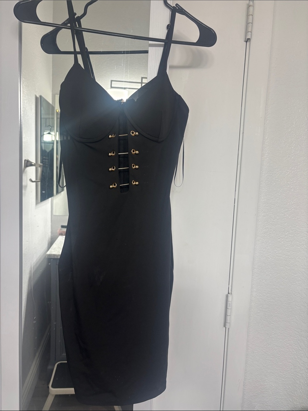 Hera Collection Black Midi Bodycon Dress with Gold Hardware